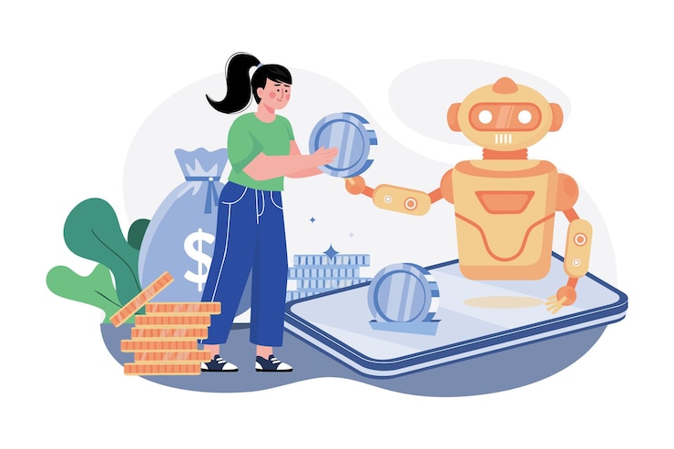 Vector concepto de ilustración de bot de comercio de criptomonedas