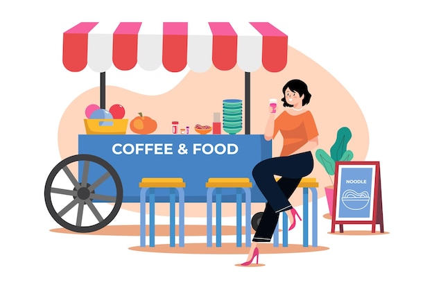 Concepto de ilustración de café de comida callejera sobre fondo blanco