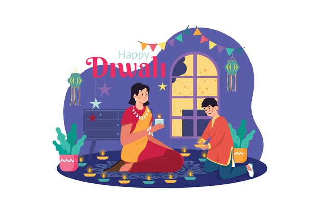 Concepto de ilustración de celebración de Diwali Una ilustración plana aislada sobre fondo blanco