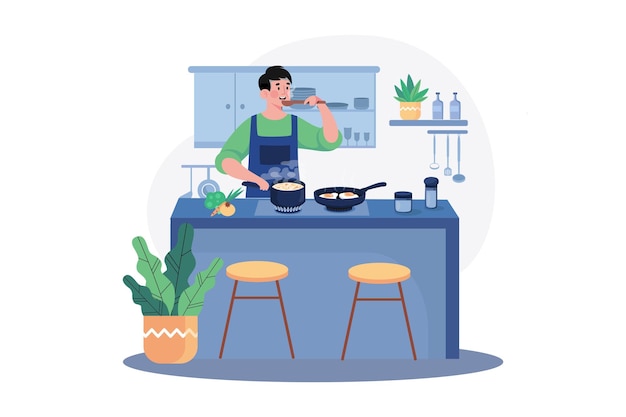 Concepto de ilustración de cocina y cocina sobre fondo blanco