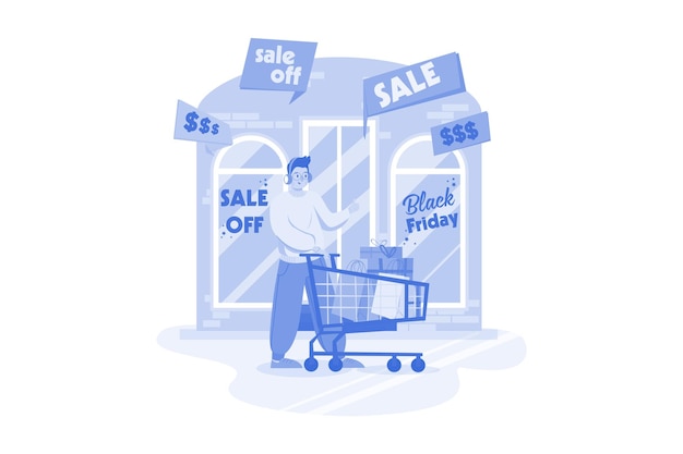 Concepto de ilustración de compras del Viernes Negro sobre un fondo blanco