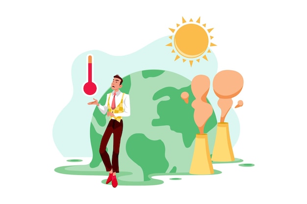 Concepto de ilustración de concienciación sobre el calentamiento global sobre fondo blanco