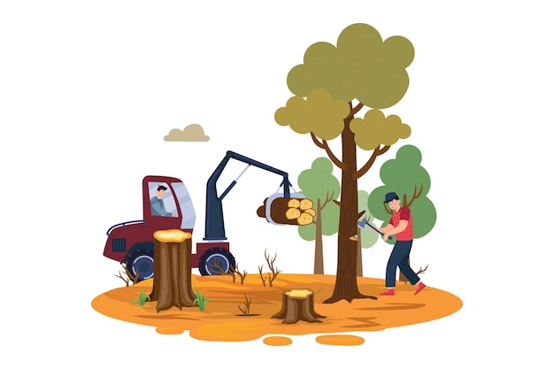 Concepto de ilustración de corte de bosque sobre fondo blanco