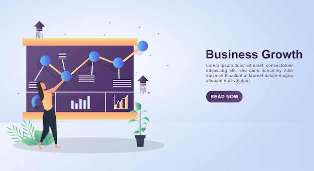 Concepto de ilustración de crecimiento empresarial con un gráfico cada vez mayor.