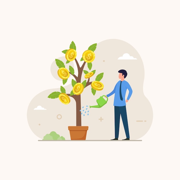 Concepto de ilustración de crecimiento de la inversión y obtención de beneficios
