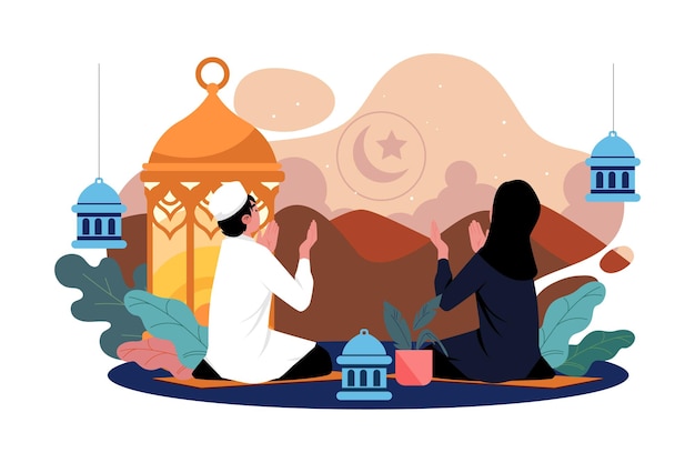 Concepto de ilustración del día de Ramadán Una ilustración plana aislada sobre fondo blanco