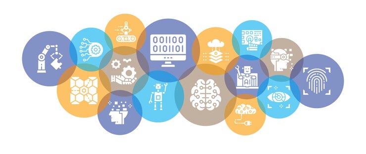 Vector concepto de ilustración de diseño de inteligencia artificial. robótica, chatbot, base de datos, banner web big data para publicidad impresa. fondo abstracto de tecnología de inteligencia artificial.