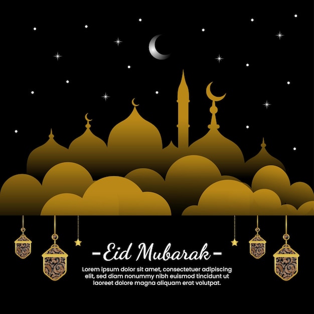 Concepto de ilustración de diseño islámico para happy eid mubarak o saludo de ramadán con carácter de personas