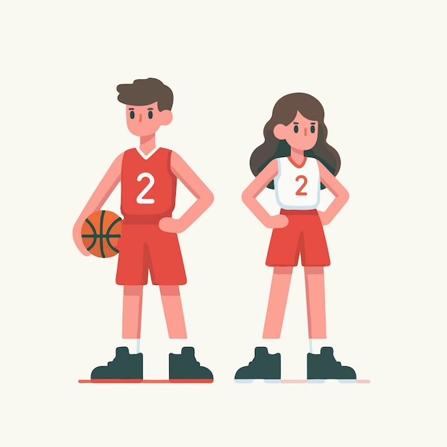 Vector concepto de ilustración de diseño plano de una pareja de jugadores de baloncesto