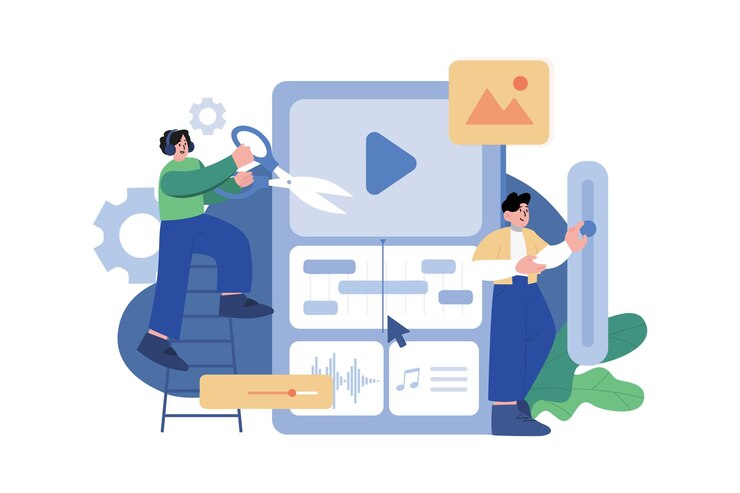 Vector el concepto de ilustración de la edición de podcast
