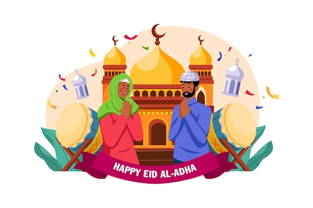 Concepto de ilustración de Eid Aladha Ilustración plana aislada sobre fondo blanco