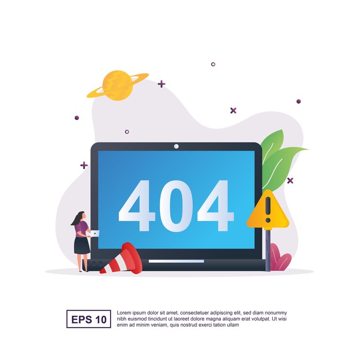 Vector concepto de ilustración de error con notificaciones de error en el monitor y el cono.