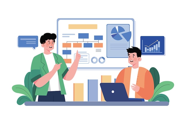 Concepto de ilustración de flujo de trabajo empresarial sobre fondo blanco