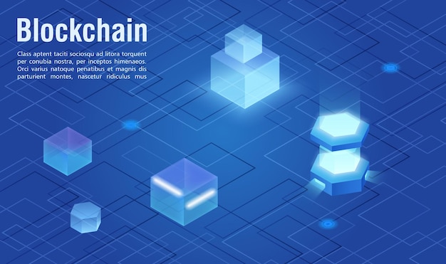 Concepto de ilustración isométrica abstracta de blockchain de tecnología digital virtual moderna