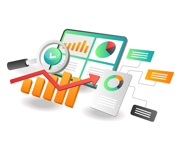 Concepto de ilustración isométrica análisis de red optimización seo