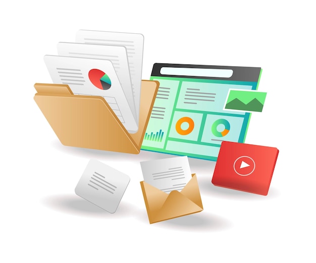Concepto de ilustración isométrica Carpeta de datos web de la aplicación