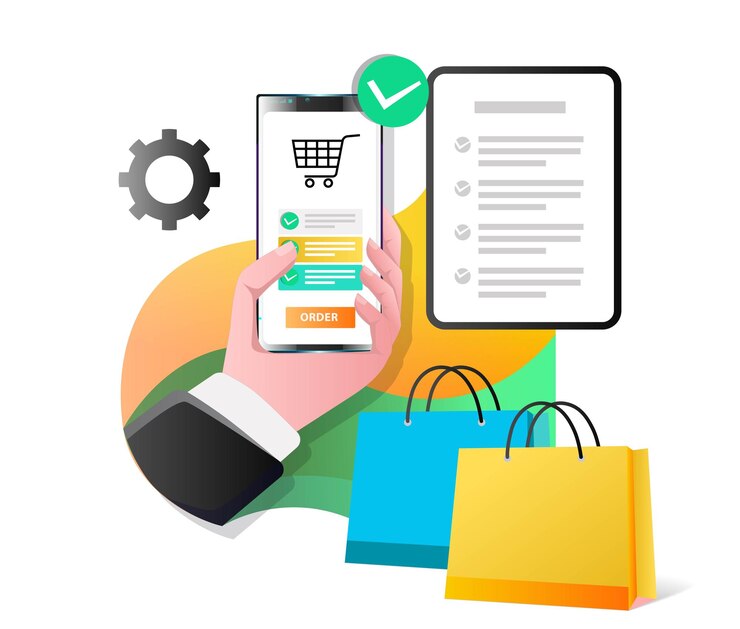 Vector concepto de ilustración isométrica de lista de compras mensual