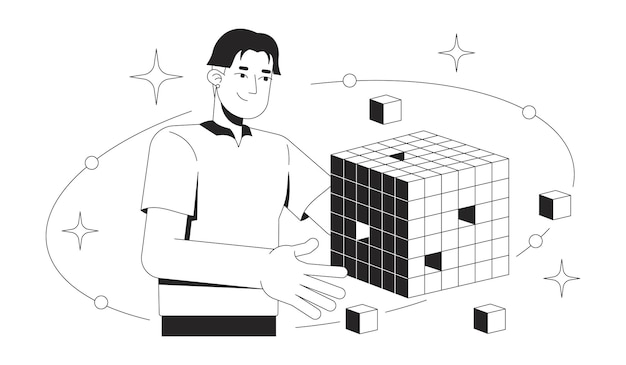 Concepto de ilustración de la línea de análisis del cubo de datos de OLAP