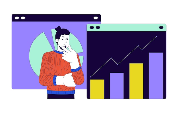 El concepto de ilustración lineal 2D del analista de datos web