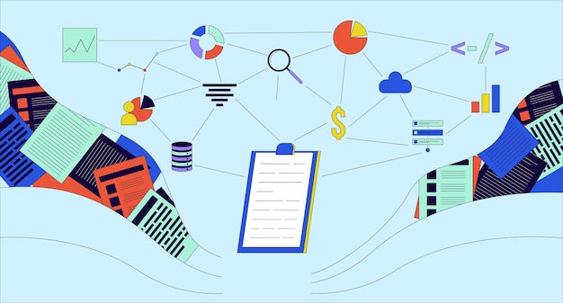 Concepto de ilustración lineal 2D de gestión de bases de datos