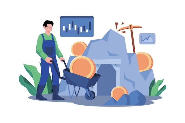 Concepto de ilustración de minería de criptomonedas sobre fondo blanco