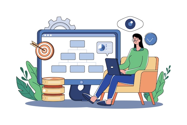Concepto de ilustración de monitoreo de datos sobre fondo blanco