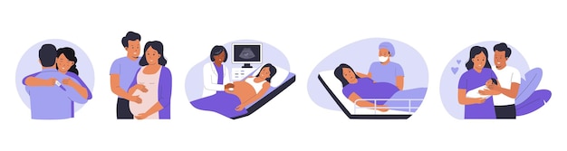 Concepto de ilustración de una mujer embarazada feliz con su marido