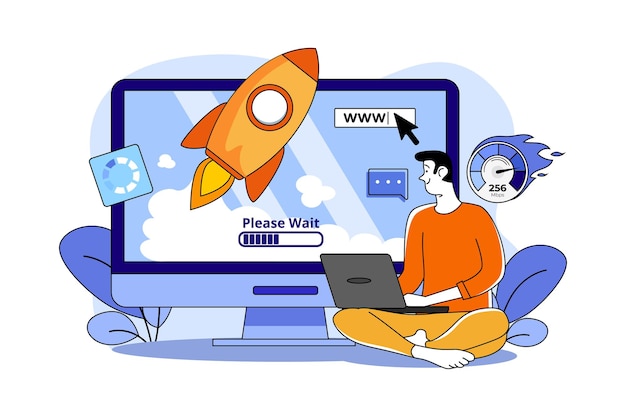 Concepto de ilustración de optimización de velocidad del sitio web Una ilustración plana aislada sobre fondo blanco
