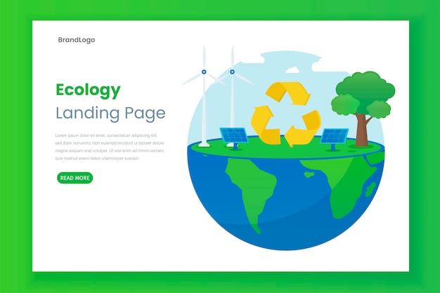 Concepto de ilustración de página de inicio de ecología con panel solar