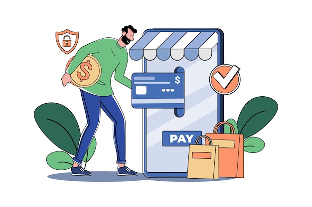 Concepto de ilustración de pago con tarjeta de crédito sobre fondo blanco