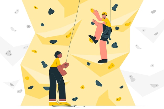Concepto de ilustración de la pared de escalada de bouldering