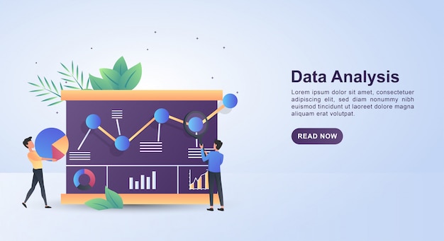 Concepto de ilustración de personas que analizan datos con una lupa.