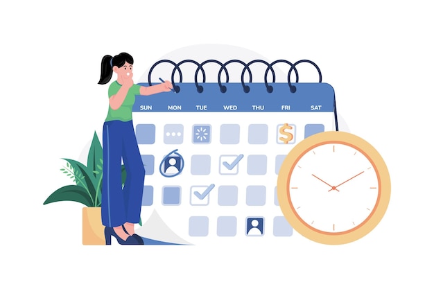 Concepto de ilustración de planificación de horarios de negocios Una ilustración plana aislada sobre fondo blanco