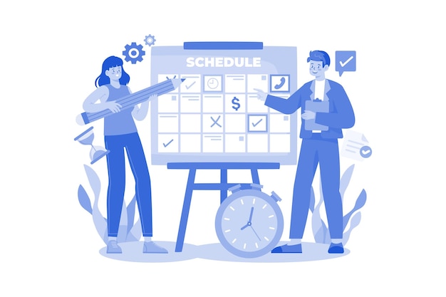 Concepto de ilustración de planificación de horarios de negocios sobre fondo blanco