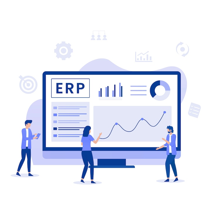 Vector concepto de ilustración de planificación de recursos empresariales erp