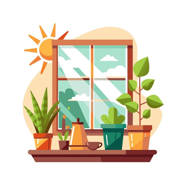 El concepto de ilustración de la planta de interior en el vector de la olla