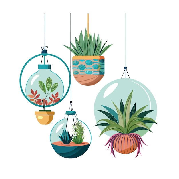 El concepto de ilustración de la planta de interior en el vector de la olla