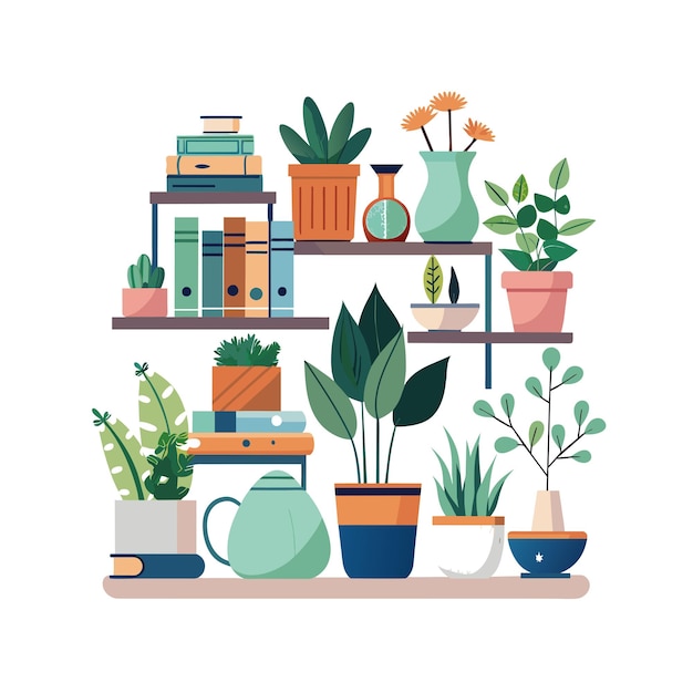 El concepto de ilustración de la planta de interior en el vector de la olla