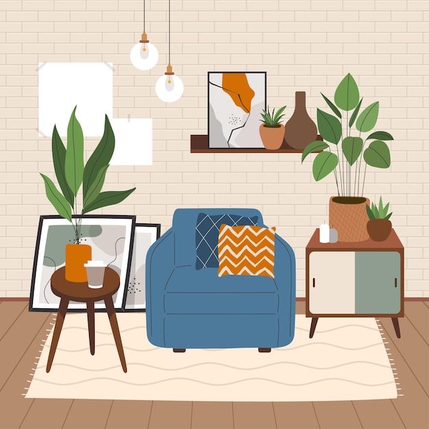 Concepto de ilustración de sala de estar acogedora de estilo boho