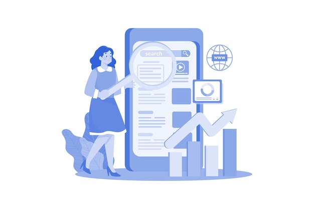 Concepto de ilustración SEO móvil sobre fondo blanco