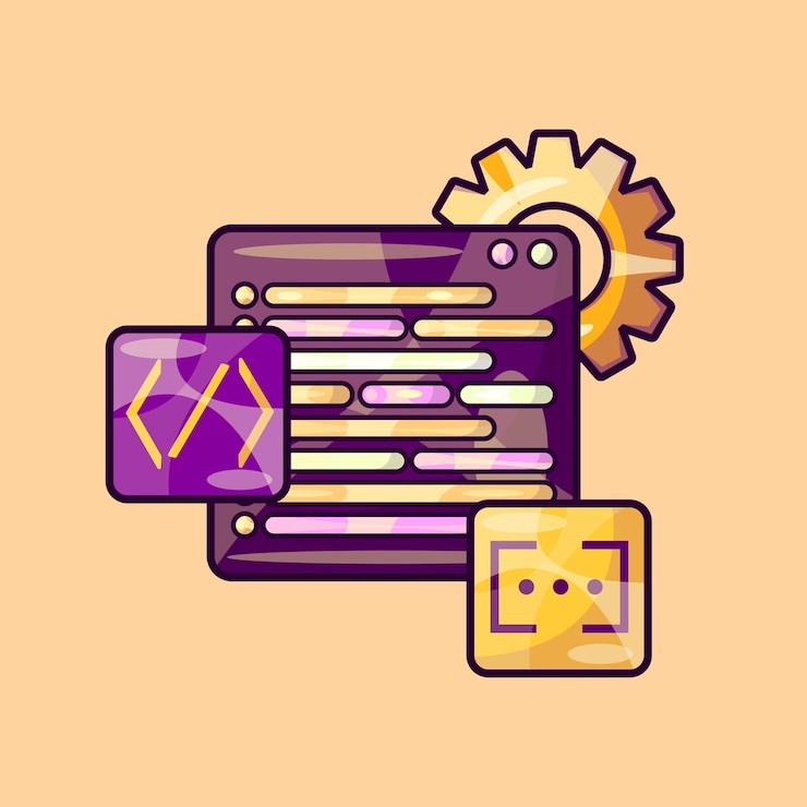 Vector concepto de ilustración de texto de codificación de programación