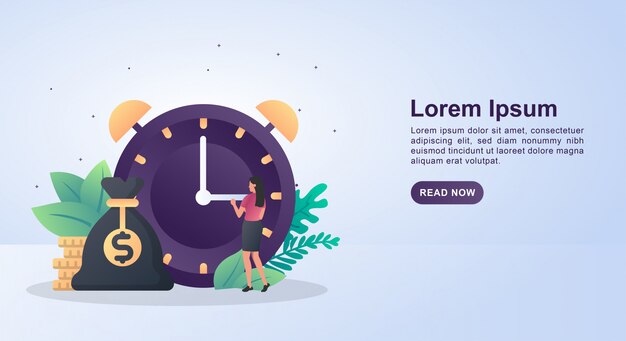 El concepto de ilustración del tiempo es dinero con un gran reloj.