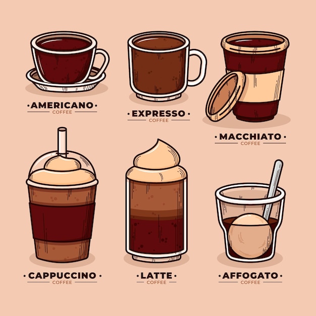 Vector concepto de ilustración de tipos de café