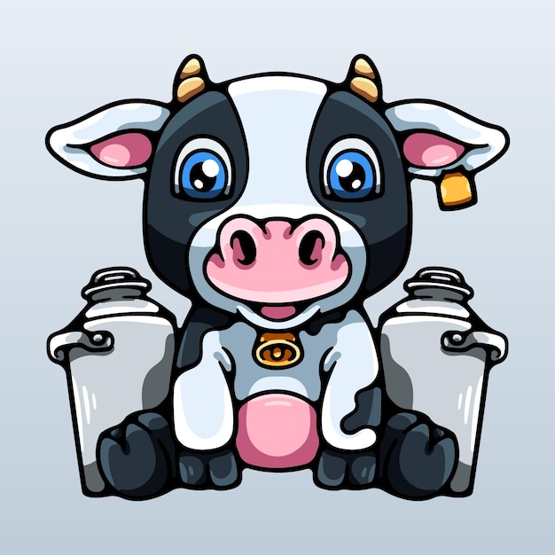 Concepto de ilustración de vaca lechera de dibujos animados