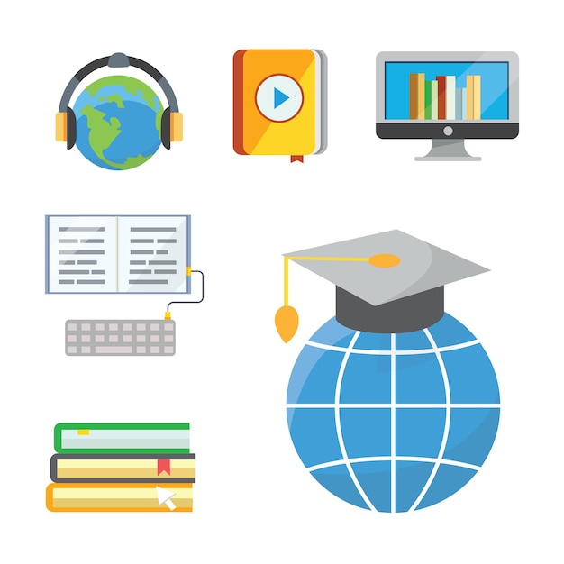 Concepto de ilustración de vector colorido de diseño plano de educación a distancia, aprendizaje en línea para banners web y materiales impresos. E- webinar aislado.