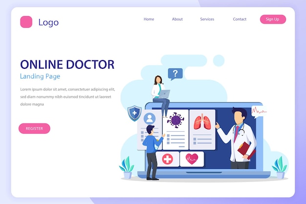 Concepto de ilustración de vector de médico en línea Consulta médica en línea y soporte en línea