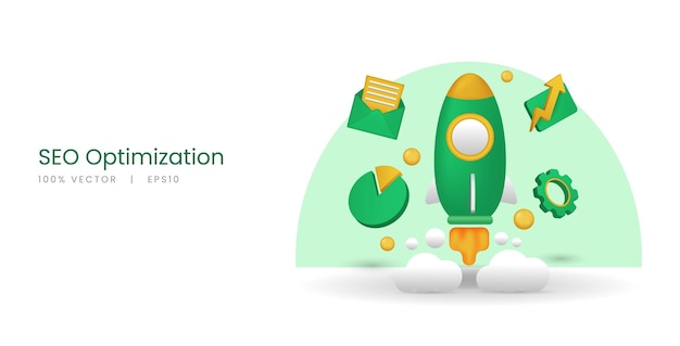 concepto de ilustración vectorial 3d de optimización seo, análisis web y marketing.