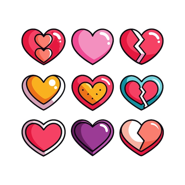 Concepto de ilustración vectorial de la colección de iconos en forma de corazón
