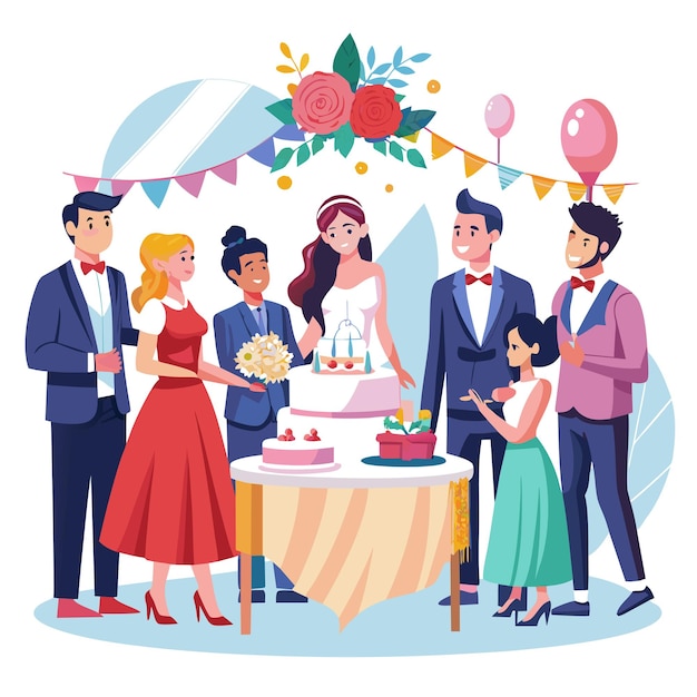El concepto de ilustración vectorial de la fotografía del día de la boda de la novia y el novio