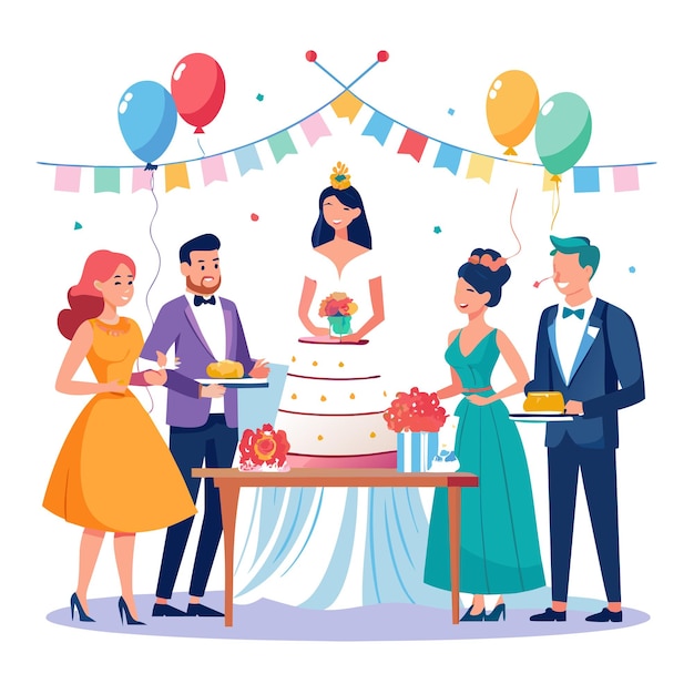 El concepto de ilustración vectorial de la fotografía del día de la boda de la novia y el novio